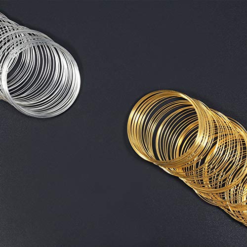 SPEEDWOX 200 Loops Memory Wire for Bracelet Making - Gold Silver Tone Jewelry DIY Supplies - Beading Wire for Hobby Work Tool