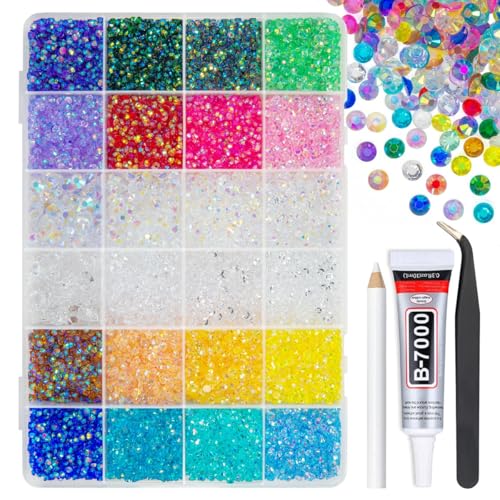 qiipii 24000Pcs 18 Color 3mm Transparent AB Resin Rhinestones w B7000 Glue for Bedazzling Crafting Flatback Colorful Stones Crystals Gems Diamonds Charms for Nails Face Makeup Tumblers Bottles Crafts - color: Transparent AB Rhinestones, size: 3mm