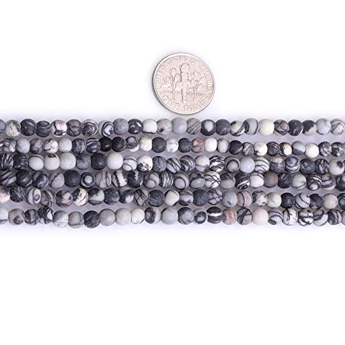 4mm Matte Natural Black Web Picasso Jasper, 15 Inch Strand 95 Beads, Frosted Round Stone Gemstone Spacer Beads for Jewelry Making Bracelet Necklace Earrings - color: Black Web Webbed, size: 4mm