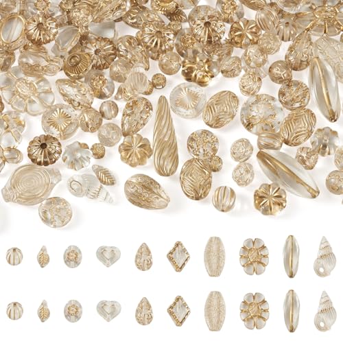 Beadthoven 90-100pcs Assorted Bohemia Acrylic Beads Transparent Kawaii Aesthetic Beads Heart Flower Bow Round Metal Enlaced Czech Beads Bulk for Bracelet Earrings Necklace DIY Craft Clear - color: Clear