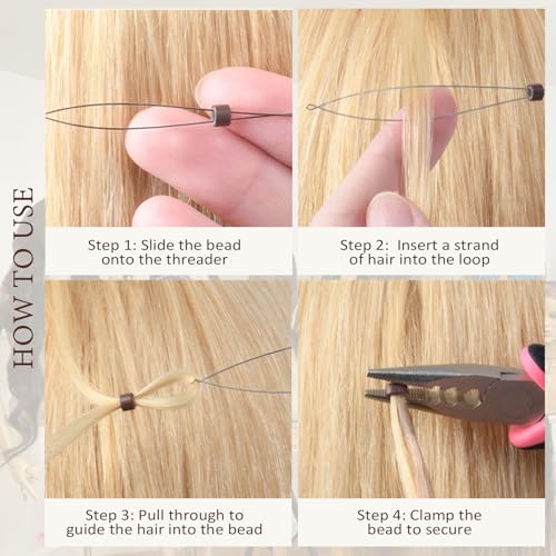 Hair Extension Tools Kit, 2500 Silicone Lined Ring Beads, 8 C/J/I Hair Needles, 5 Rolls Sewing Thread, Sew in Hair Extensions Kit for Hair Styling & Wig DIY Craft - color: Brown