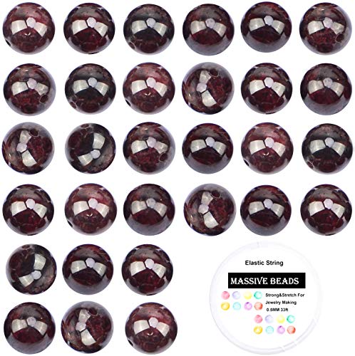 100Pcs Natural Crystal Beads Stone Gemstone Round Loose Energy Healing Beads with Free Crystal Stretch Cord for Jewelry Making (Garnet, 8MM) - color: Garnet, size: 8MM