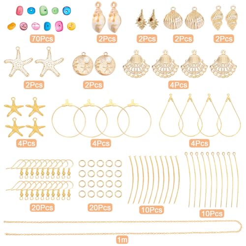 SUNNYCLUE 1 Box DIY Make 10 Pairs Shell Starfish Earring Dangles Making Kit Scallop Alloy Pendants Flat Round Teardrop Steel Charms Jewelry Findings for Beginners Earring Jewellery Making Crafts - color: Beach Themed Earring 1