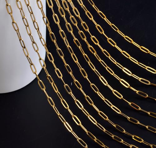 Gold Paperclip Chain Necklace for Women 10pcs 18inch 3X9mm Gold Chains for jewelry Making Stainless Steel Filled 18K Gold Plated Chains Bulk Adjustable Link Chains - size: 16inch 10pcs