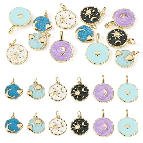 Craftdady Golden Plated Enamel Pendants White Oval Flat Round Dangle Charms for DIY Earrings Necklace Bracelet Making - color: Mixed Color-6 Styles