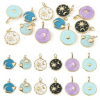 Craftdady Golden Plated Enamel Pendants White Oval Flat Round Dangle Charms for DIY Earrings Necklace Bracelet Making - color: Mixed Color-6 Styles