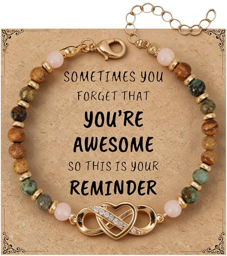 Infinity Love Bracelet for Women, Natural Stone Bracelets, Adjustable Charm Jewelry, Birthday Christmas Valentine's Day Gift for Wife Mom, Friend and Sister - color: Gold, size: You’re Awesome