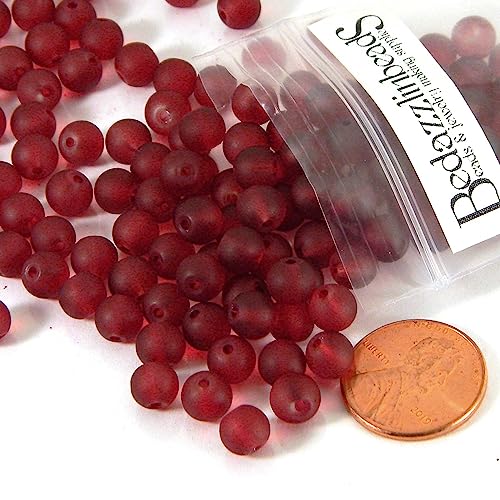 100 Matte Frosted Translucent 6mm x 5mm Round Loose Glass Jewelry Spacer Beads with 1.2mm Hole in Many Colors (Cranberry Red) - color: Cranberry Red