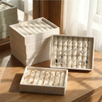 6 Pcs Small Jewelry Tray-ring Organizer Velvet Rings Earring Display Tray Mini Storage Insert Holder 7 Slots for Drawer(Beige) - color: Beige