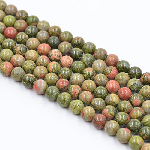 60pcs Unakite Jasper Natural Stone Beads for Jewellery Making 6mm Gemstone Round Beads for Bracelets Making 15" Per Strand - color: Flower Green, size: 6mm