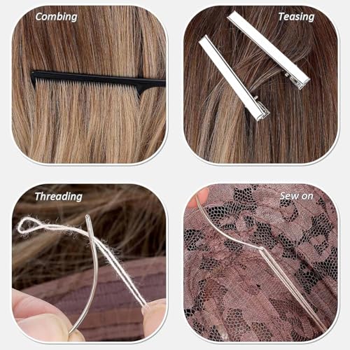 Hair Extension Tools Kit, 500 Silicone Lined Micro Rings, 1 Plier, 1 Threader, 1 Crochet Hook, 8 C/J/I Needles, 5 Clips, 1 Comb, 5 Sewing Threads,100 Mini Rubber Bands with Storage Case - color: Pink