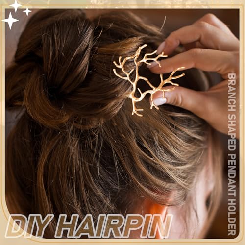 Hicarer 20 Pcs Pendant Trays for Jewelry Making Branch Shape Metal Claw Cage Pendant Holder Crystal Cage Necklace Open Bezels for DIY Necklace Jewelry Making Supplies - color: Gold