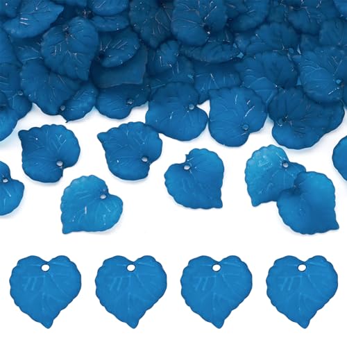 100Pcs Frosted Acrylic Leaf Charms Teal Transparent Plant Pendants Clear Autumn Leaves Beads Summer Charms for Jewelry Making - color: Teal #2
