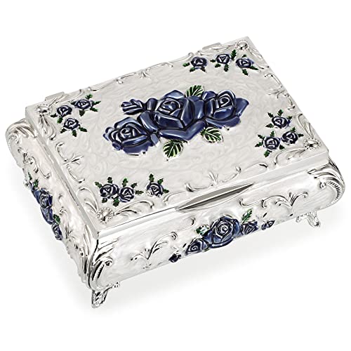 Hipiwe Metal Decorative Jewelry Box Vintage Treasure Chest Case Ornate Trinket Organizer Earrings Necklace Bracelet Storage Box Ring Holder Keepsake Box for Women - color: White, size: Medium