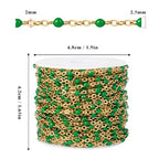 33 Feet Gold Enamel Chains Bulk, 2mm 18K Gold PVD Plated 304 Stainless Steel Green Enamel Beaded Cable Link Chain Roll Spool for Jewelry Making - color: Gold Green Beads