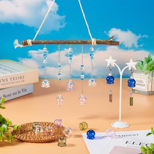 FASHEWELRY 12Pcs Glass Jellyfish Beads Flower Bead Cap 15x16mm Clear Wind Bell Flower Beads 6 Colors Glass Fishing Bead for Wind Chimes Craft Tassel Jewelry Making Keychain Ornament - color: Bell Flower Beads, 15x16mm