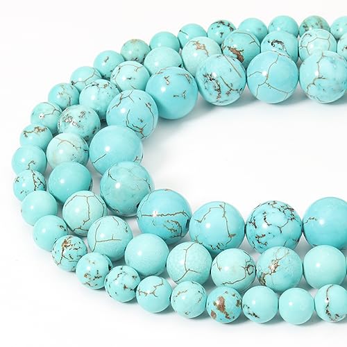 60pcs 6mm Natural Blue Turquoise Gemstone Beads Energy Healing Crystal Round Loose Stone Beads for Jewelry Making, DIY Bracelets Necklaces - color: Blue Turquoise, size: 6mm