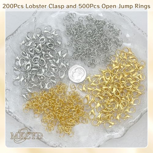 MKCYD 700Pcs Lobster Claw Clasps and Open Jump Rings Set, 14K Gold and Silver Necklace Clasps and Closures Lobster Parrot Trigger Clasp for Jewelry Making - color: Gold & Silver