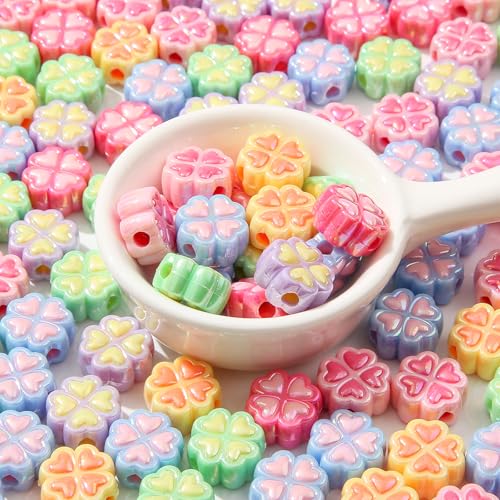 150pcs Clover Beads Ab Color Acrylic Bead Cute Beads for Jewelry Making Handmade DIY Bracelet, Charms Keychain Craft Supplies (Clover) - color: clover