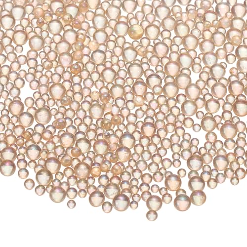 Iridescent Glass Tiny Bubble Beads, 0.4-3mm 20g No Hole Micro Mini Round Champagne Water Droplets Beads - Applications: for Resin Filler, Nail Art, Dollhouse Bath Tub, 2-Pieces - color: Champagne, size: φ0.4-3mm