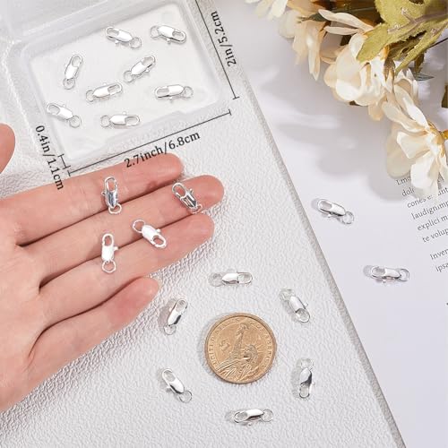 Beebeecraft 1 Box 20Pcs Lobster Claw Clasp with Jump Rings 925 Sterling Silver Plated Brass Necklace Clasps for DIY Jewelry Making (12x6mm) - color: Silver-20pcs