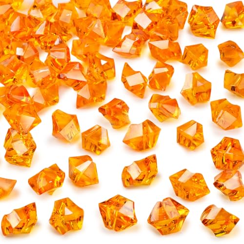 DomeStar Orange Fake Ice Rocks, 150PCS Acrylic Gems Crystals Plastic Diamonds Centerpiece for Vase Fillers DIY Craft Wedding Party Table Scatter Burnt Orange Decorations - color: 150 Orange