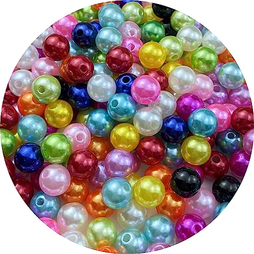 Pinhoollgo 200pcs Pearl Beads 10mm Round Pearl Beads with Hole for DIY Bracelet Necklace Jewelry Making Supplies Handmade Craft(Mix Colors) - color: Mix Colors, size: 10mm/200pcs