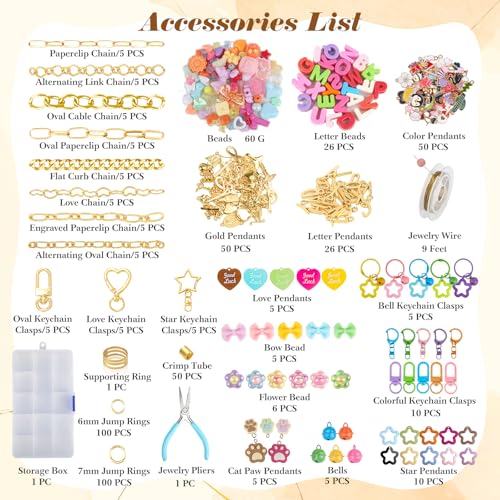 Ecoofor 561 Pcs Keychain Making Kit - Includes 30 Keychain Clips, 40 Extender Chains, 178 Charms, Beading Accessories, Jewelry Pliers - DIY Bag Charms & Jewelry Craft Kit Supplies - color: 8 Styles Ultimate Set