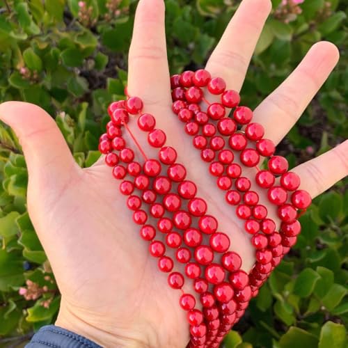 60pcs Adabele AAA Grade 6mm Natural Shell Pearl Loose Round Beads Freshwater Mother of Pearl Nacre 15 inch (Red) for DIY Craft Jewelry Making SP6-5 - color: Red, size: 6mm (60pcs/1 Strand)