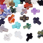 28 Pcs Cross Beads for Jewelry Making Turquoise Cross Gemstone Beads Small Crystal Crucifix Bead Charms for Easter Holiday Eid Mubarak Ramadan Christmas Necklace Jewelry Making 11-13mm - color: 14 Colors-Gemstone