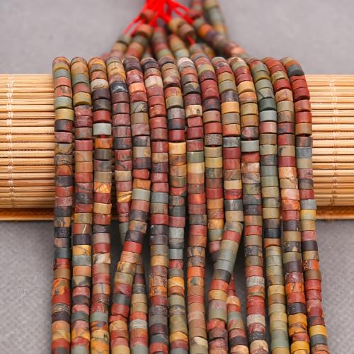 BONNY BOXX 150PCs Natural Picasso Red Turquoise Spacer Beads, Loose Semi Precious Flat Round Gemstone Heishi Disc Stone Beads for Beading Jewelry Making 4mm*2mm - color: Picasso Red Turquoise, size: 4MM*2MM