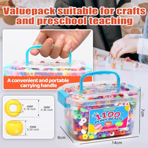 Pony Beads 1100+ Pcs – Light Blue Plastic Kandi Beads in Jar for Bracelets, Hair Braids, Jewelry Making & DIY Crafts - color: Light Blue
