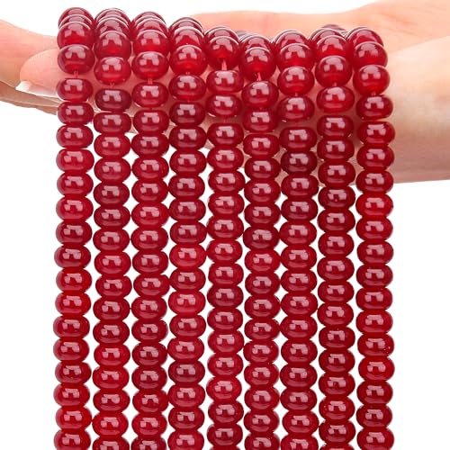 2 Strands (150PCs) Garnet Jade Rondelle Beads, 5 * 8mm Gemstone Loose Spacer Abacus Disk Beads for DIY Bracelet Necklace Earrings Jewelry Making, Craft Supplies Beading Kit - color: Garnet Jade, size: 5*8MM