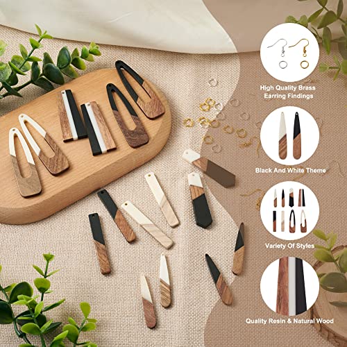 FASHEWELRY 16Pcs Teardrop Resin Wood Earrings Charms Long Drop Shape Wooden Earring Blanks Wooden Earrings Findings for Jewelry Making with 100Pcs Earring Hooks Jump Rings - color: 0Mixed Color-5 Shapes