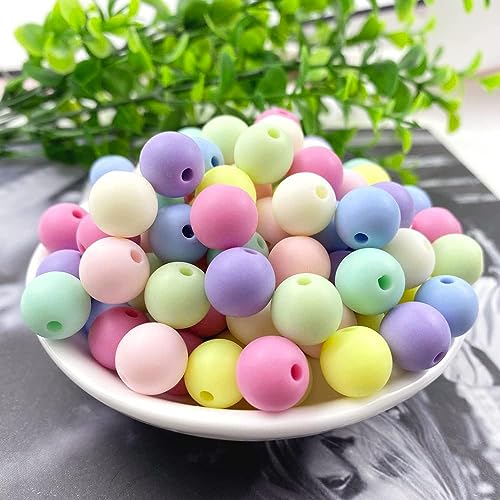 100 Pieces 12mm Candy Color Acrylic Round Plastic Pastel Beads Assorted Candy Color Mix Rainbow Smooth Loose Beads Spacer for Jewelry Making Bracelets Necklaces DIY Crafts (Frosted Multicolor) - color: Frosted Multicolor, size: 12mm