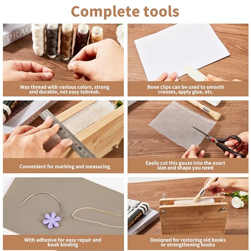 pamctry 50 Pcs Book Binding Kits for Beginners - Complete DIY Kit with Tools & Instructions, 11.6 x 7.8 Inches - style: Book Binding Kits + Bamboo Book Press