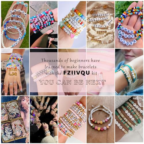 FZIIVQU 1400 Pcs Letter Beads Kit, 28 Styles White Acrylic Alphabet Beads Letter Beads for Jewelry Making wiht Number Beads Heart Beads Friendship Bracelet Kit - color: Colour Letter & White Base, size: 4*7mm