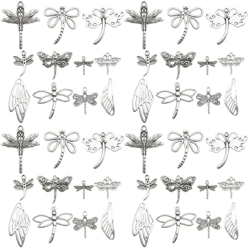 Youdiyla 110PCS Ancient Silver Dragonfly Series Pendant Jewelry Making DIY Keychain Earrings Pendant Various Design Charms for Jewelry Making Bracelets Necklace (SN11) - color: SN11
