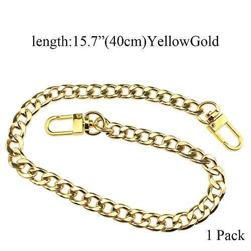 HAHIYO Purse Chain Strap 15.7 Inches Yellow Gold for Shoulder Cross Body Sling Handbag Clutch Replacement Comfortable Flat 0.4" Wide 2.4mm Extra Thick Metal 1 Pack - size: Yellow Gold 15.7 inches