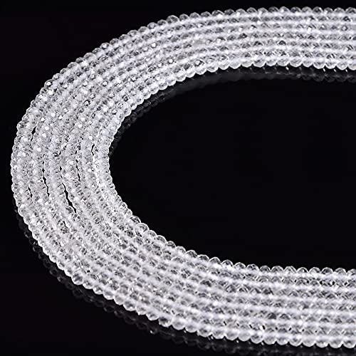 JM Design Clear Quartz Faceted Rondelle Beads Size 2x3mm 15.5'' Strand for Jewelry Making