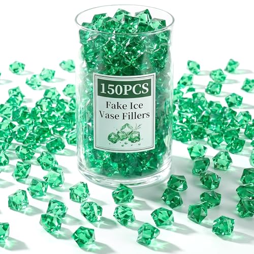DomeStar 150PCS Fake Ice, Vase Fillers Green Acrylic Fake Diamonds Plastic Gems for Fish Tank Table Scatter Decoration - color: Dark Green