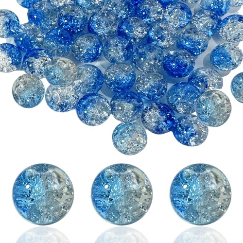 100Pcs 10mm Crackle Glass Beads for Jewelry Making - Round Spacer Crystal Beads Bulk, DIY Craft Supplies for Necklace Bracelet Earrings (Blue Transparent) - color: Blue Transparent
