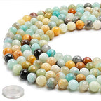 70PCS Natural 8MM Healing Gemstone, Amazonite Energy Stone Round Loose Beads, Semi-Precious Crystal Beads with Free Elastic String for Jewelry Making DIY - color: Amazonite, size: 8MM