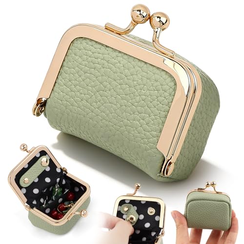 PU Leather Mini Jewelry Box, Vintage Portable Mini Jewelry Organizer with Kiss Lock, Compact Travel Case for Rings, Earrings, Necklaces - Ideal Gift for Women - color: green