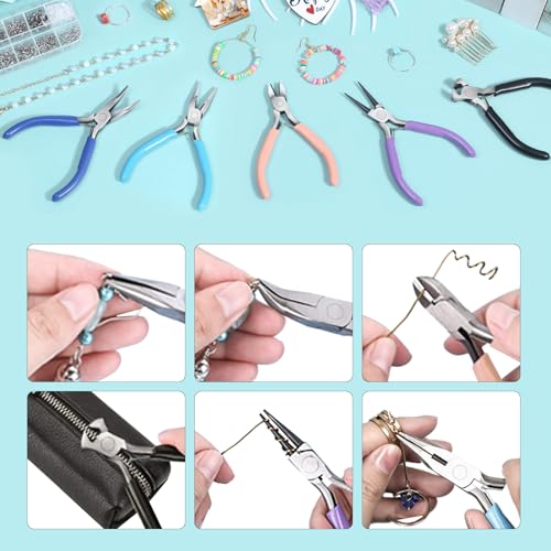 5-Piece Professional Jewelry Pliers Set for Wire Crafting & Repair ： Includes Chain Nose, Round Nose, Bent Nose, Needle Nose & Wire Cutters - style: 5-pcs