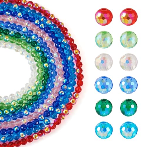 Craftdady 8 Strands 6mm Crystal Beads Electroplate Glass Round Faceted Loose Half AB Color Plated Crafting Beads for DIY Earring Necklace Jewelry Making - color: 8 Color-Round-8mm