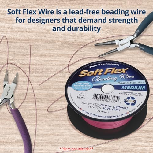 Soft Flex 49 Strand Beading Wire - Medium 0.19 Diameter - 30 Feet Nylon Design Wire - style: Pink Tourmaline