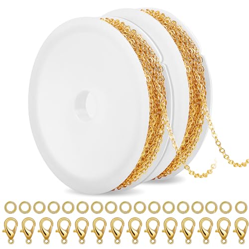 SANNIX 20 Feet Chains for Jewelry Making, Necklace Chains with Lobster Clasps and Jump Rings 1.8 mm DIY Link Chain for Necklace Earring Bracelet Making Supplies, Gold - color: Gold, size: Width 1.8mm