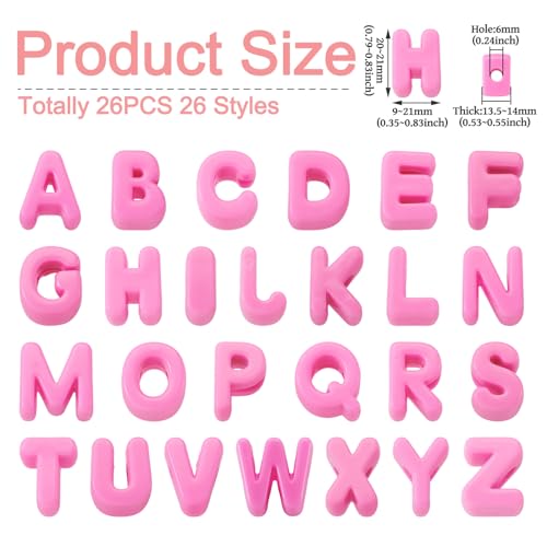 Cheriswelry 26Pcs Letter A-Z Bead Acrylic Alphabet Beads European Large Hole Loose Spacer Bead 20-21mm for DIY Craft Bracelet Necklace Keychain Lanyard Making Hole: 6mm - color: Hot Pink