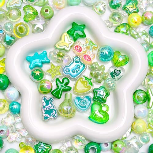 BONNY BOXX 100g Mixed Premium UV-Coated Iridescent Acrylic Beads, Bulk Pastel Color Craft Beads for Jewelry Making, DIY Bracelets, Necklaces, Earrings, Keychains, Resin Art, Pen Decor (Green) - color: Green